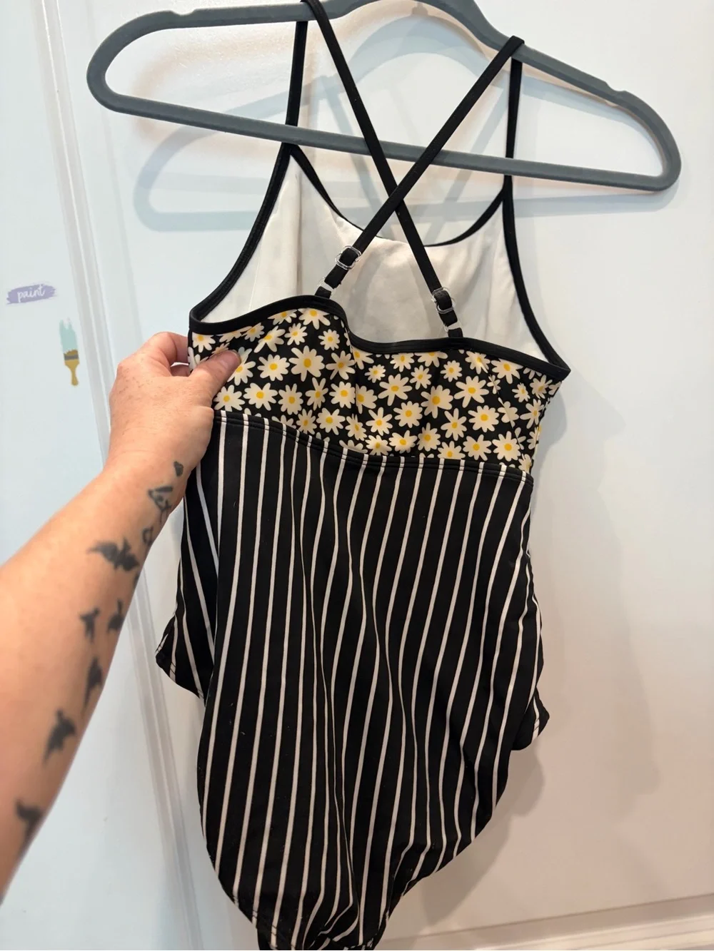 art class Black Daisy Print One-Piece with Yellow Centers